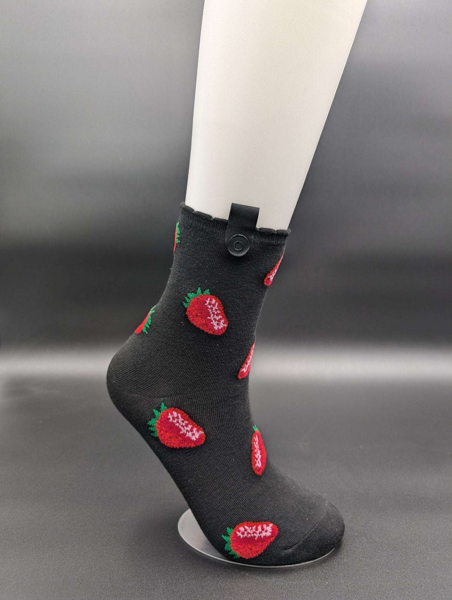 Very Berry Black Ankle Socks – Magnetic Lock and Loop Design - Le Loxx