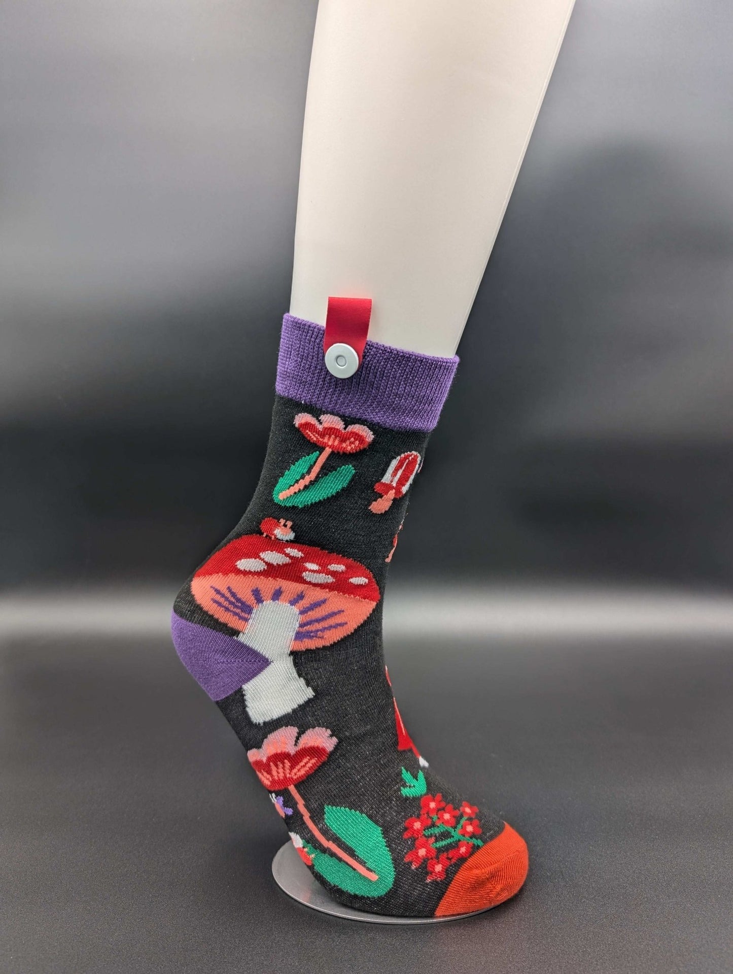 Mushroom Purple Novelty Crew Socks – Magnetic Lock and Loop Design - Le Loxx
