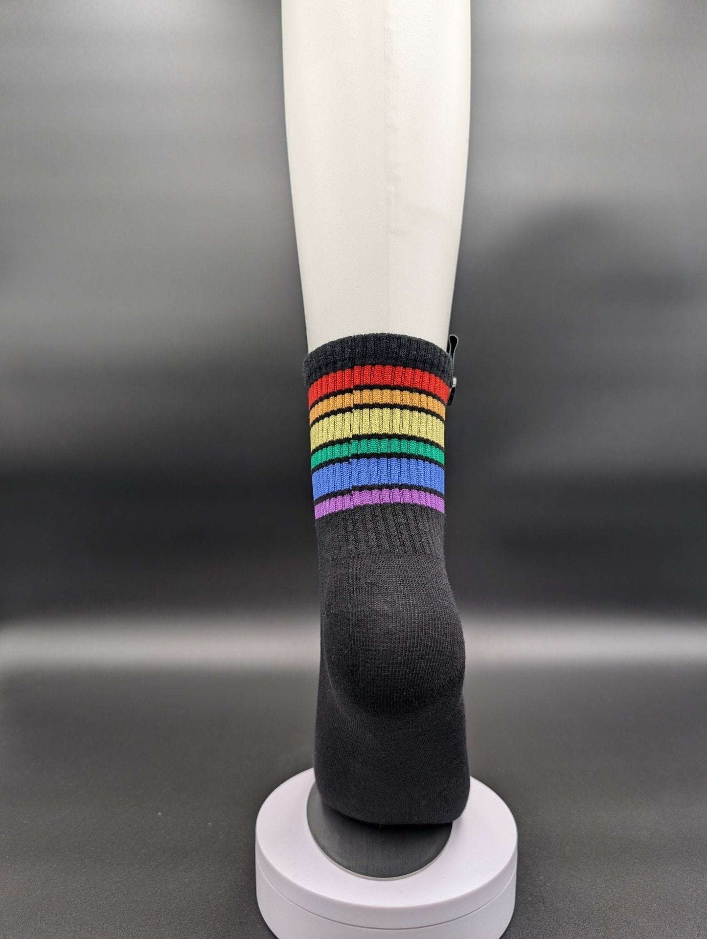 Rainbow Black Stripes High Ankle Socks – Magnetic Lock and Loop Design - Le Loxx