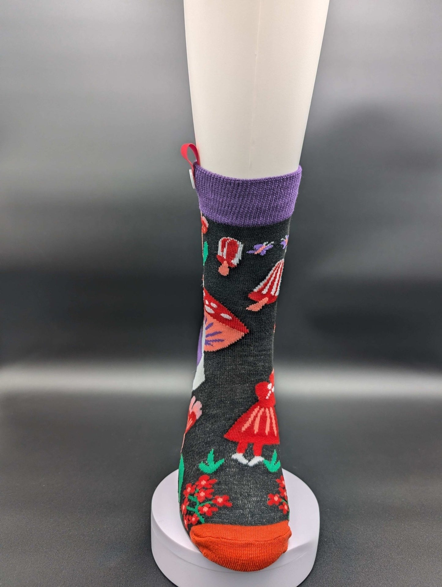 Mushroom Purple Novelty Crew Socks – Magnetic Lock and Loop Design - Le Loxx