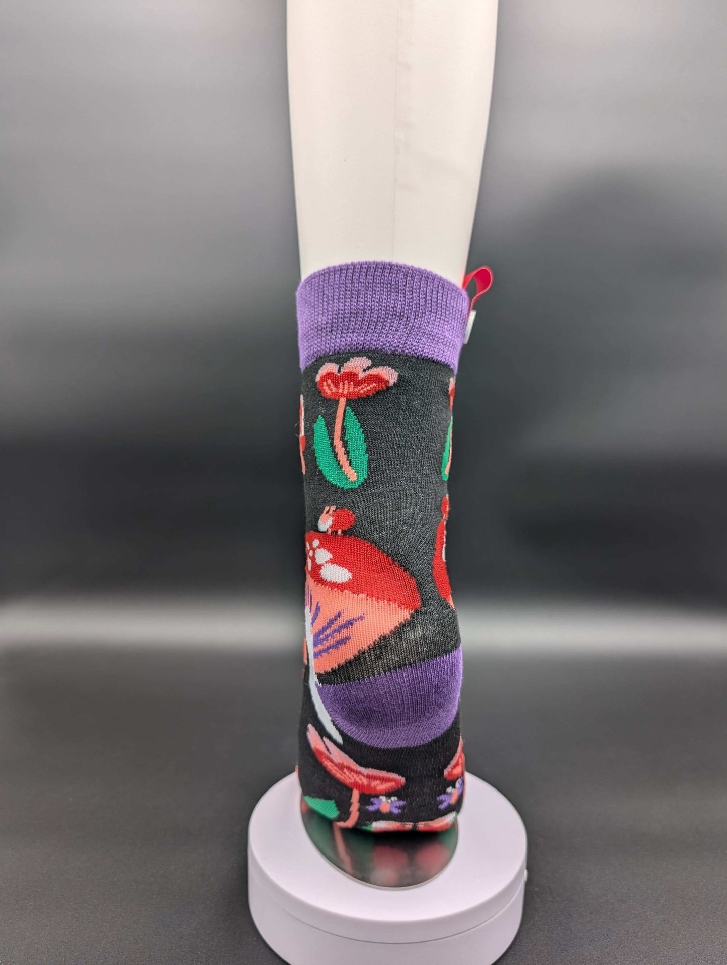Mushroom Purple Novelty Crew Socks – Magnetic Lock and Loop Design - Le Loxx