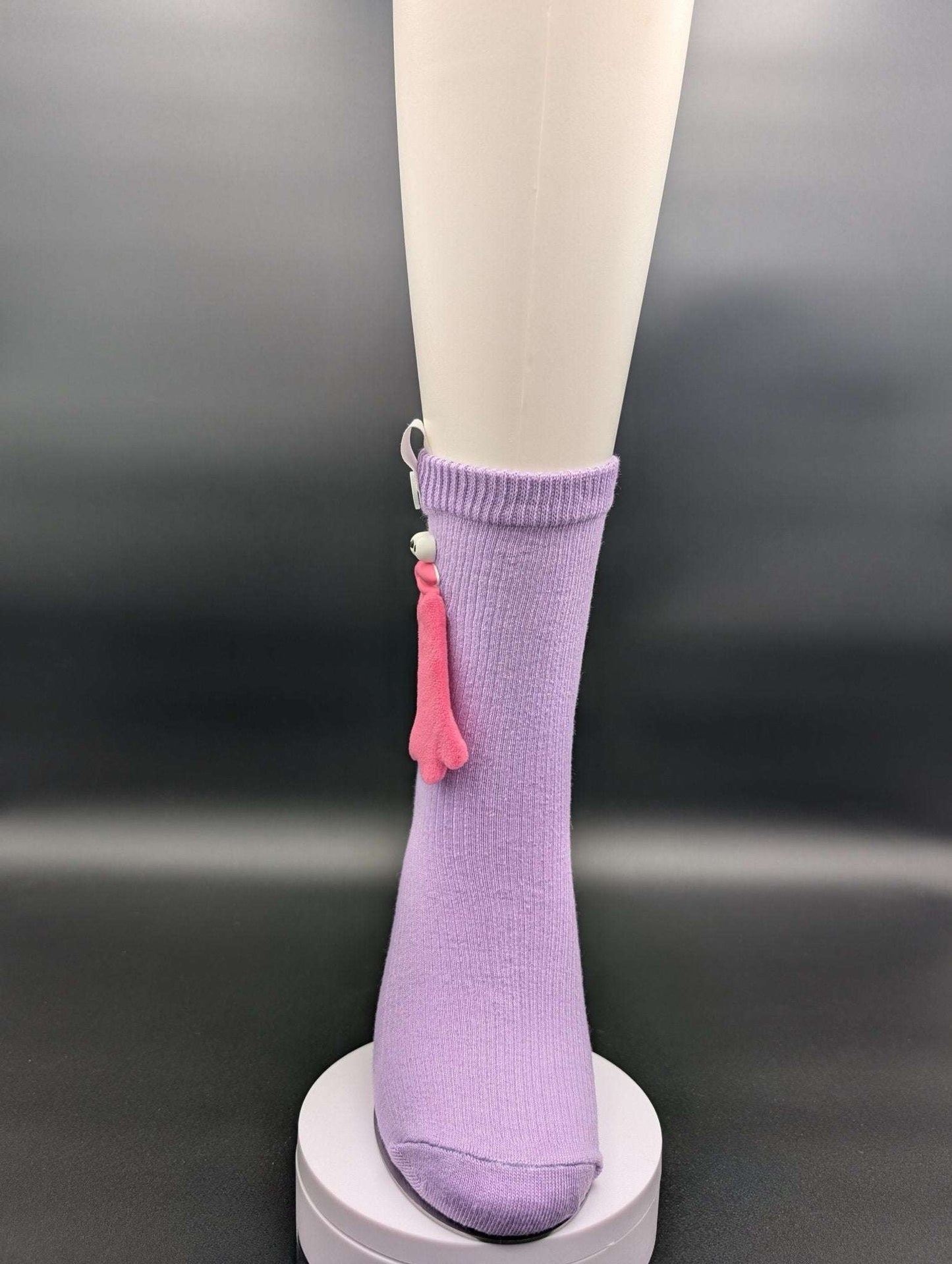 Happy Face Purple Quarter Crew Socks – Magnetic Lock and Loop Design - Le Loxx