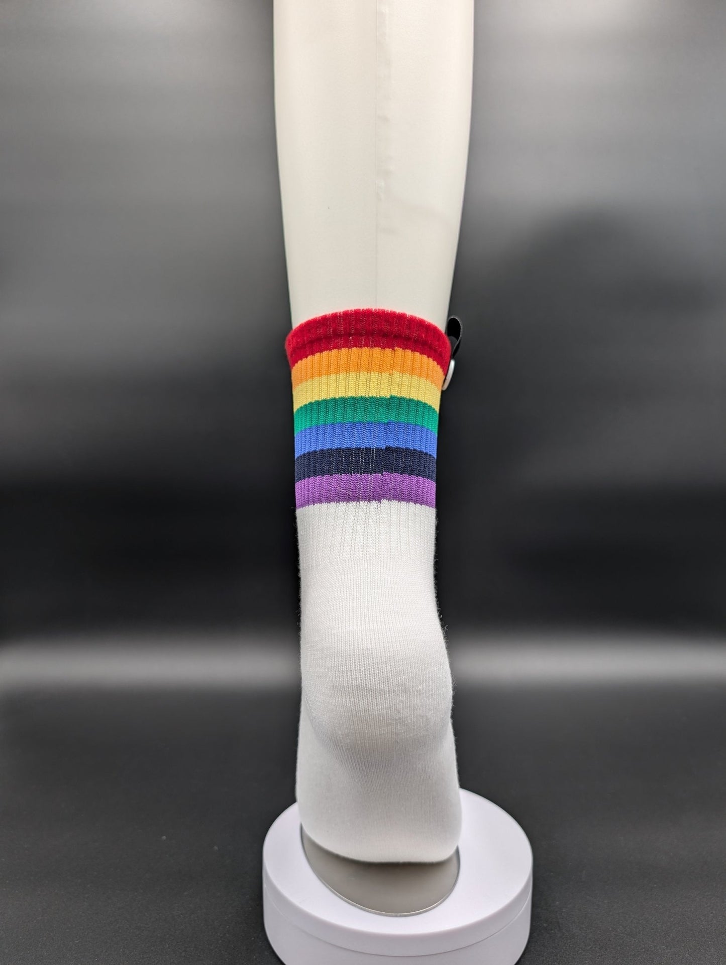 Rainbow White High Ankle Socks – Magnetic Lock and Loop Design - Le Loxx
