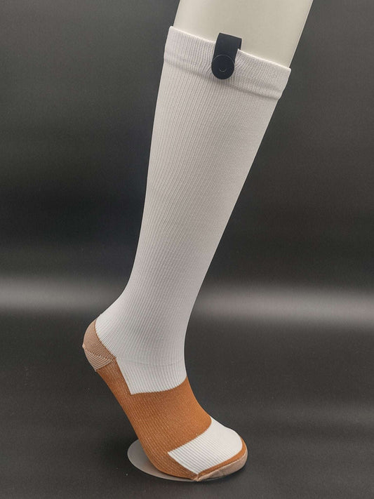 Helsinki White Compression Socks – Magnetic Lock and Loop Design - Le Loxx