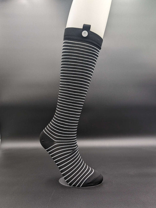 Montreal Black Stripes Compression Socks – Magnetic Lock and Loop Design - Le Loxx