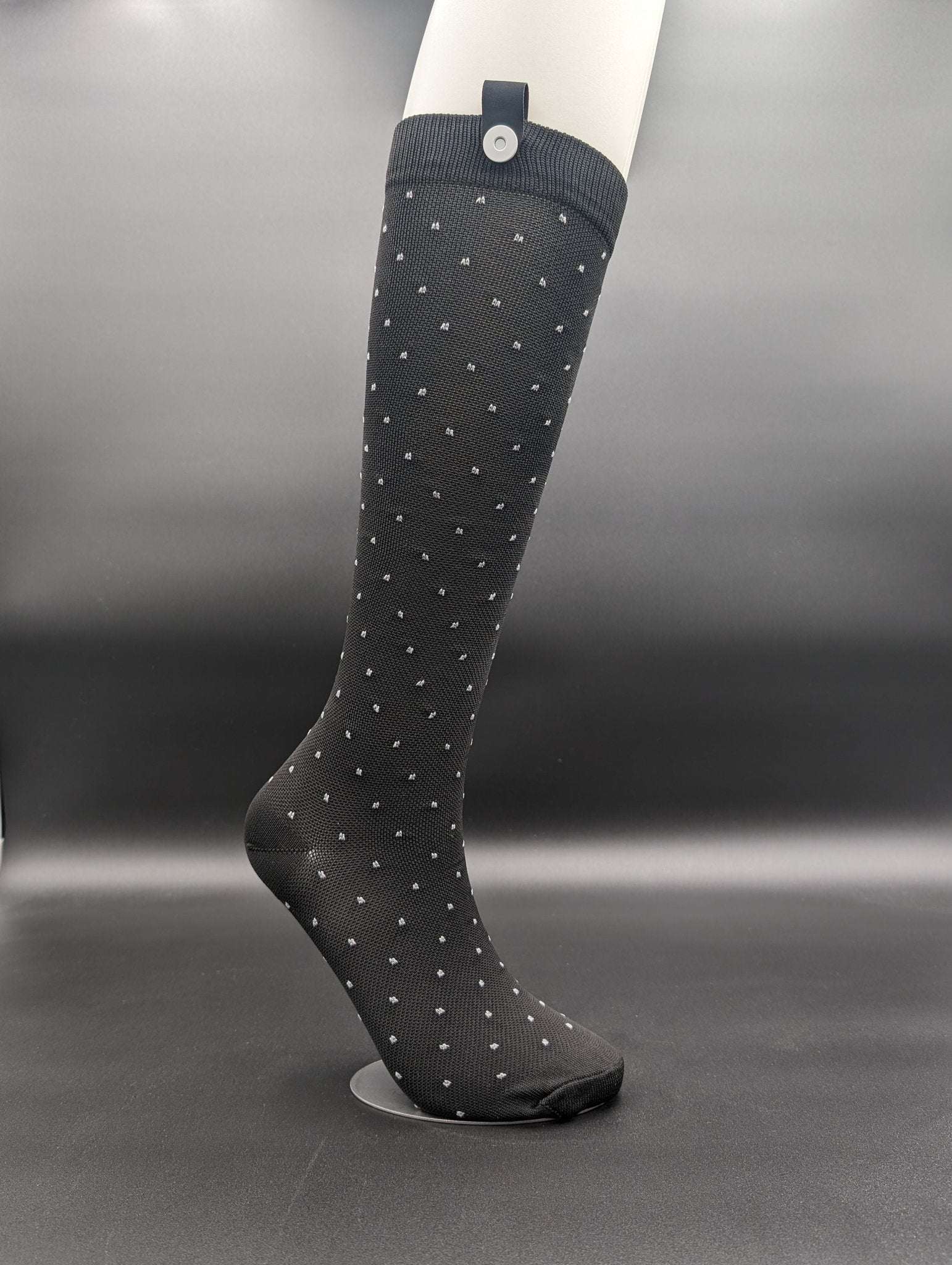 Montreal Black Polka Dot Compression Socks – Magnetic Lock and Loop Design - Le Loxx