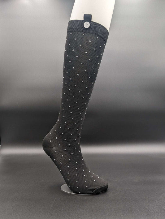 Montreal Black Polka Dot Compression Socks – Magnetic Lock and Loop Design - Le Loxx