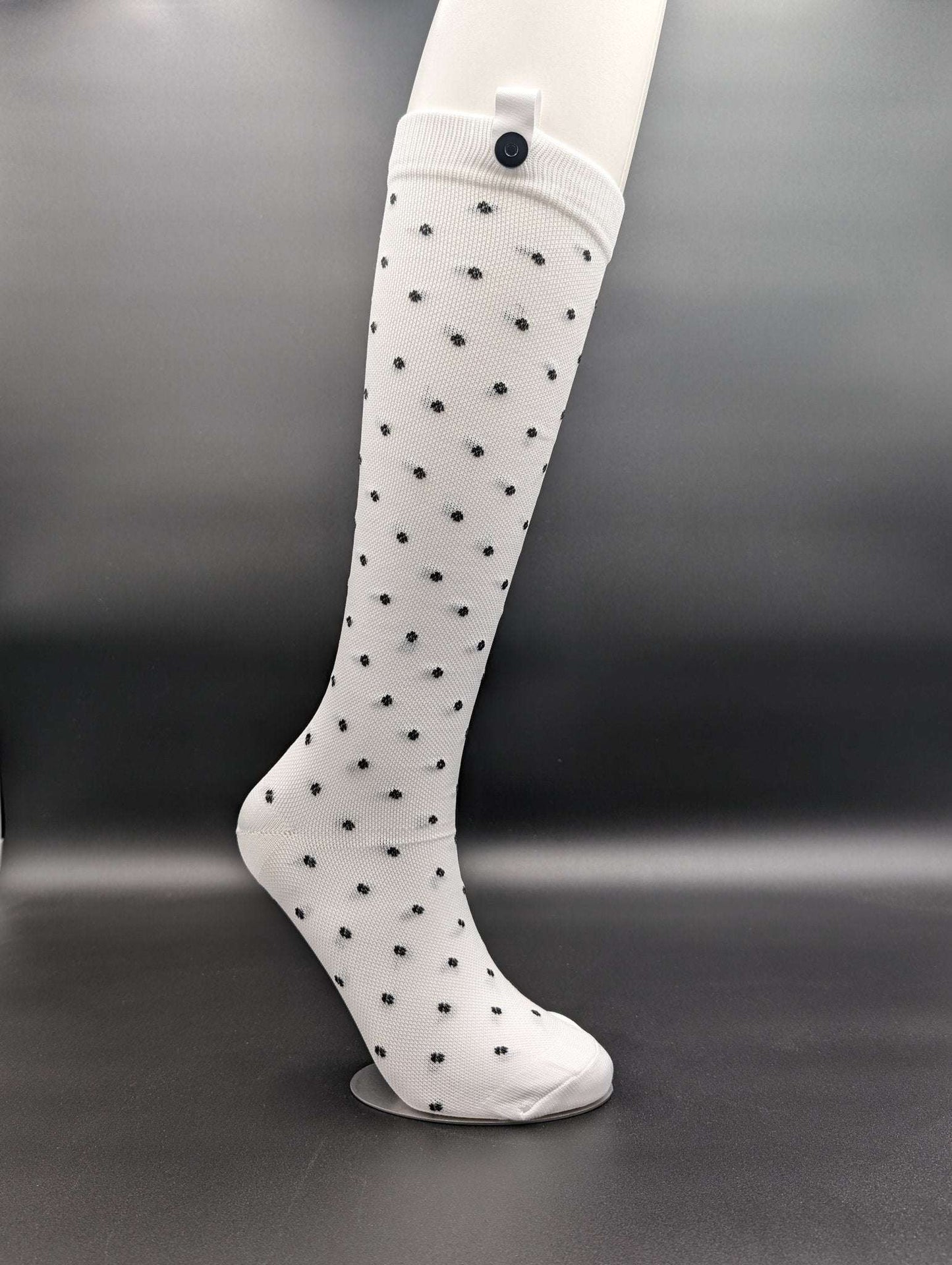 Montreal White Polka Dot Compression Socks – Magnetic Lock and Loop Design - Le Loxx