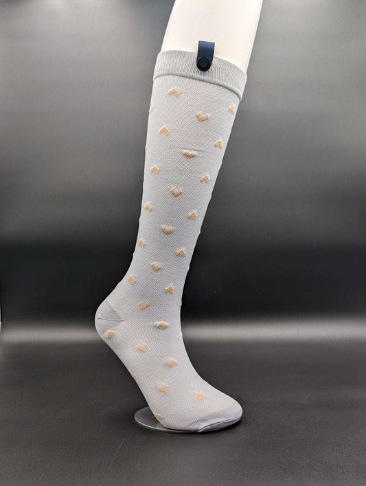 Montreal Grey Hearts Compression Socks – Magnetic Lock and Loop Design - Le Loxx