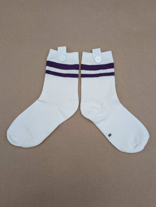 Noah Purple Stripes Kids Crew Socks – Magnetic Lock and Loop Design - Le Loxx
