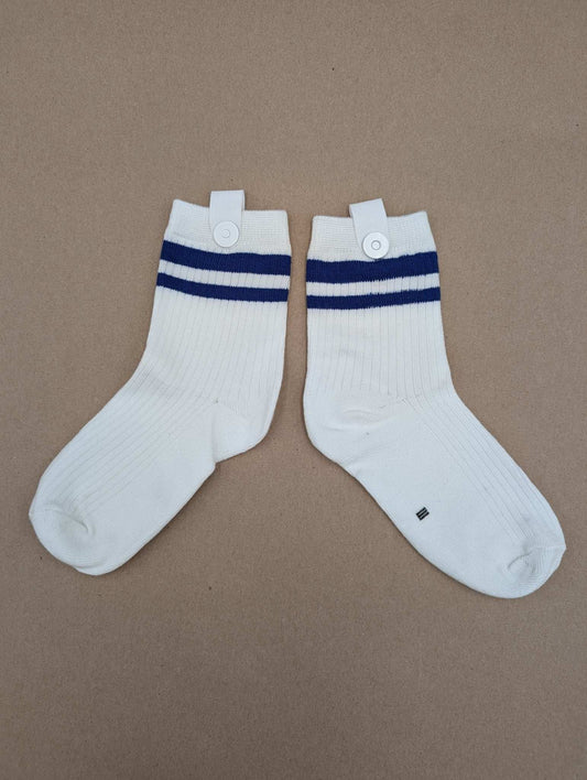 Noah Blue Stripes Kids Crew Socks – Magnetic Lock and Loop Design - Le Loxx
