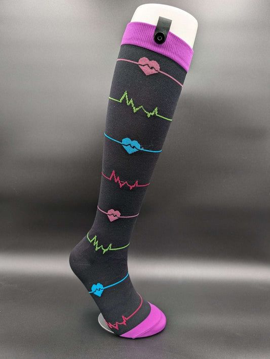 Queens Black n Purple 3XL Compression Socks – Magnetic Lock and Loop Design - Le Loxx