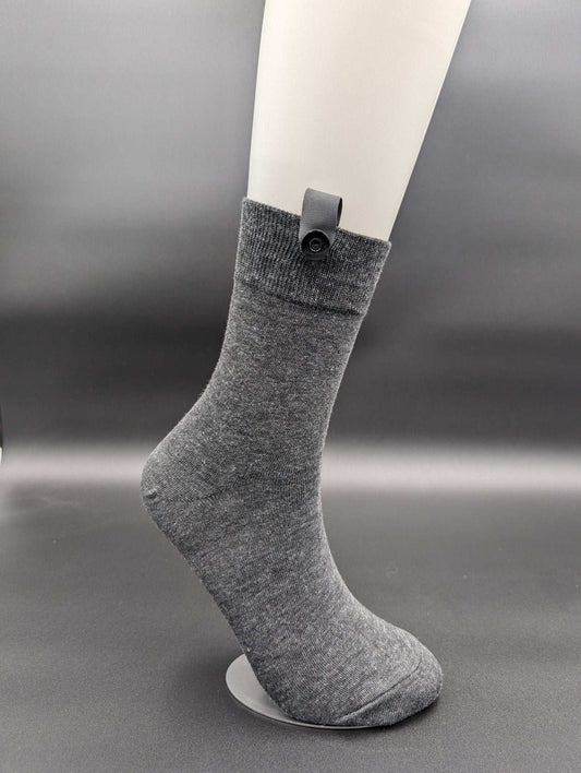 Lucca Grey Business Crew Socks – Magnetic Lock and Loop Design - Le Loxx