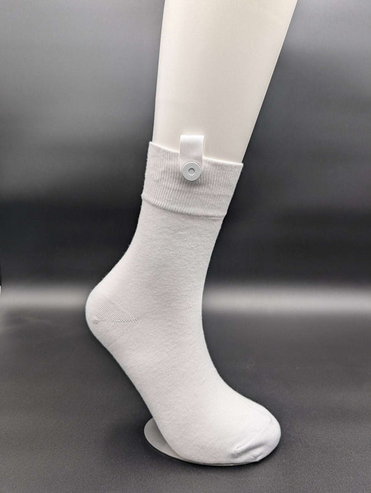 Lucca White Business Crew Socks – Magnetic Lock and Loop Design - Le Loxx