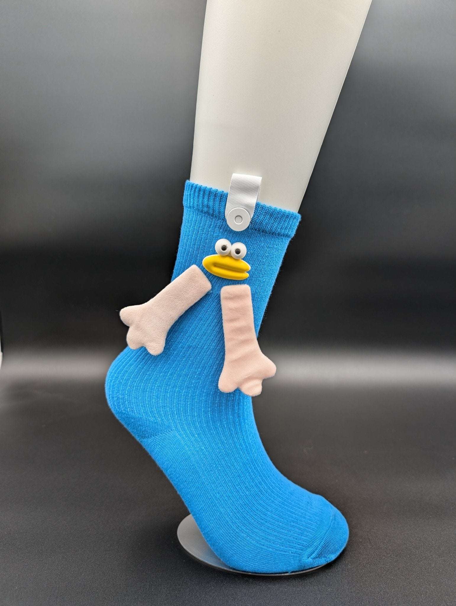 Happy Face Blue Quarter Crew Socks – Magnetic Lock and Loop Design - Le Loxx