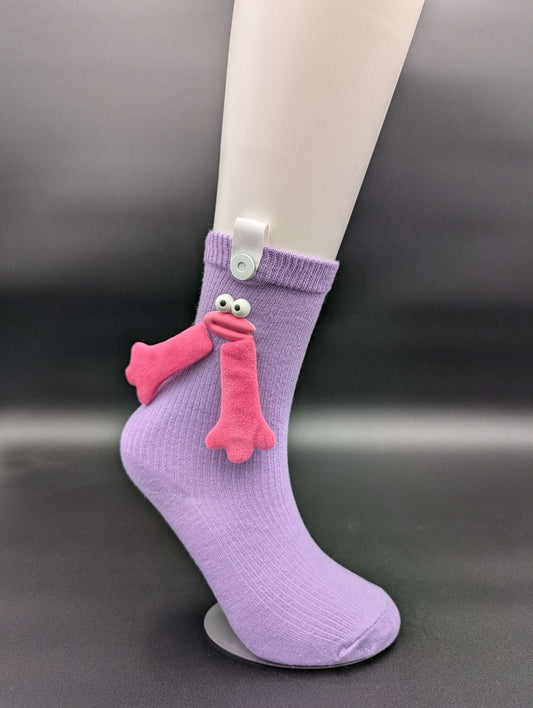 Happy Face Purple Quarter Crew Socks – Magnetic Lock and Loop Design - Le Loxx