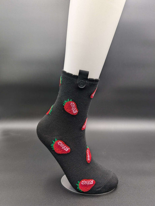 Very Berry Black Ankle Socks – Magnetic Lock and Loop Design - Le Loxx