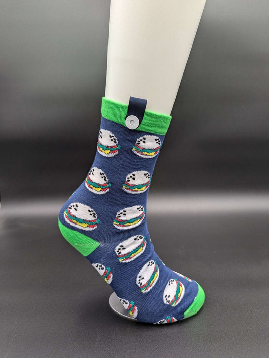 San Francisco Burger Novelty Crew Socks – Magnetic Lock and Loop Design - Le Loxx