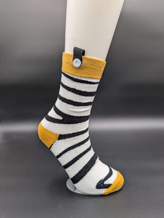 San Francisco Zebra Striped Novelty Crew Socks – Magnetic Lock and Loop Design - Le Loxx