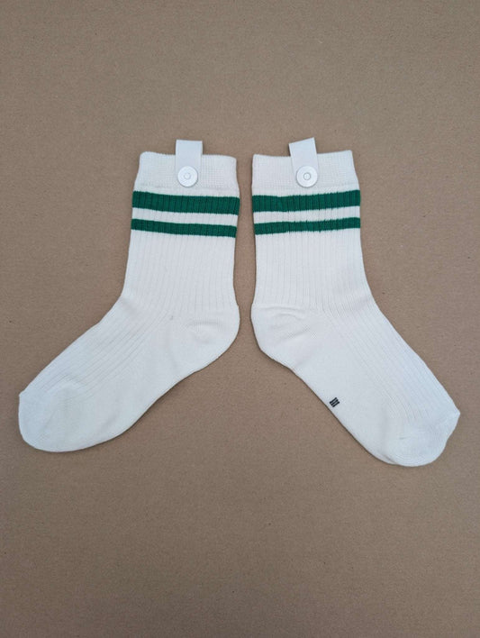 Noah Green Stripes Kids Crew Socks – Magnetic Lock and Loop Design - Le Loxx