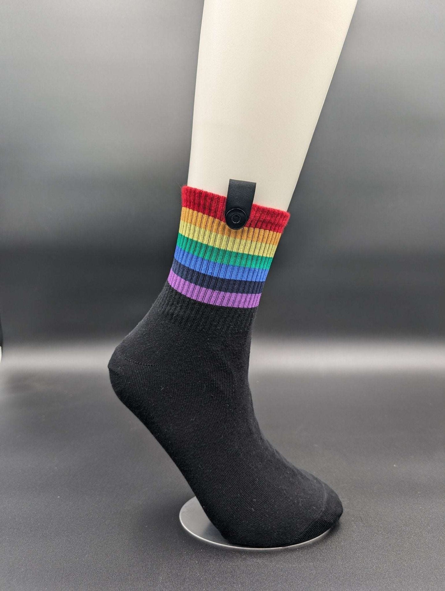 Rainbow Black High Ankle Socks – Magnetic Lock and Loop Design - Le Loxx