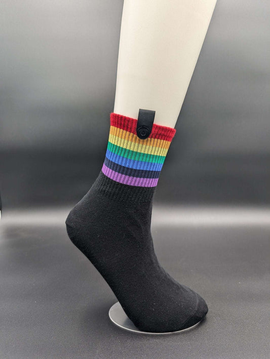Rainbow Black High Ankle Socks – Magnetic Lock and Loop Design - Le Loxx