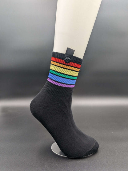 Rainbow Black Stripes High Ankle Socks – Magnetic Lock and Loop Design - Le Loxx