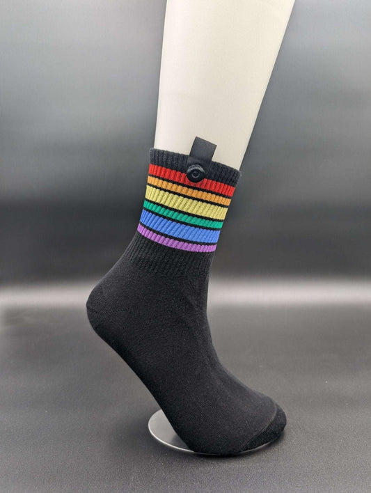 Rainbow Black Stripes High Ankle Socks – Magnetic Lock and Loop Design - Le Loxx