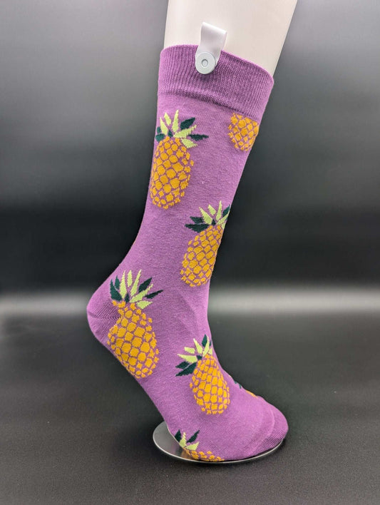 Hawaii Purple Pineapple Crew Socks – Magnetic Lock and Loop Design - Le Loxx