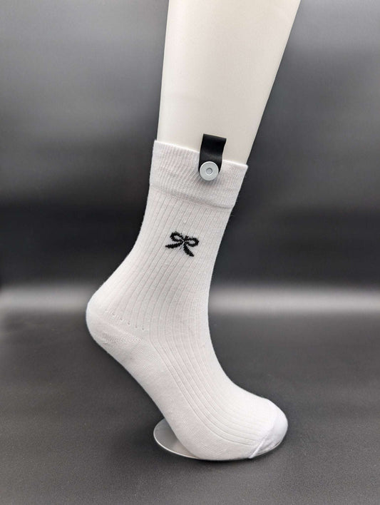 Madison Snow White Crew Socks – Magnetic Lock and Loop Design - Le Loxx