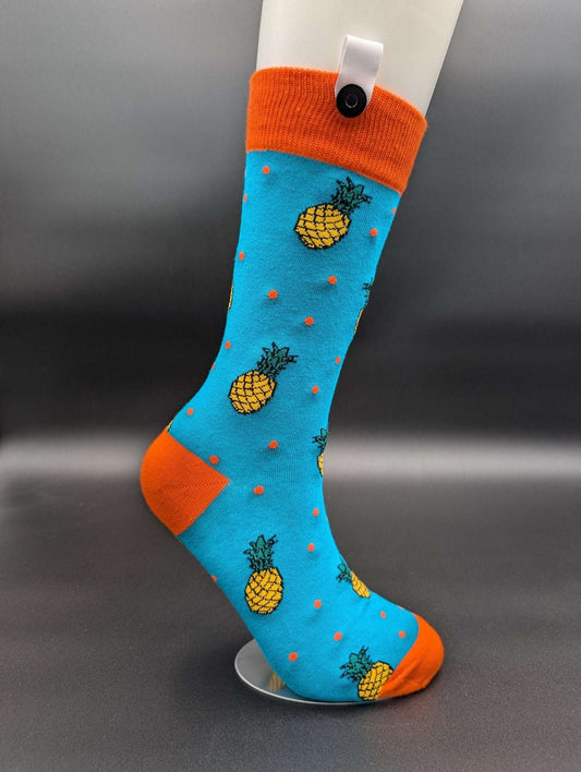 Hawaii Blue Pineapple Crew Socks – Magnetic Lock and Loop Design - Le Loxx