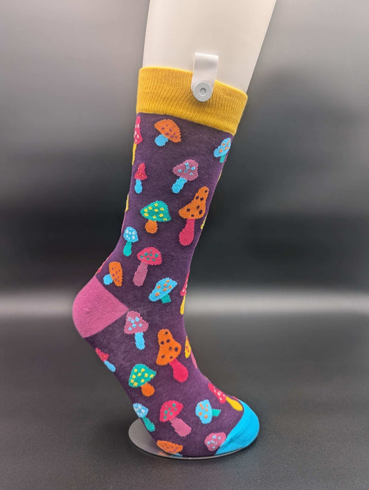Mushroom Yellow Novelty Crew Socks – Magnetic Lock and Loop Design - Le Loxx