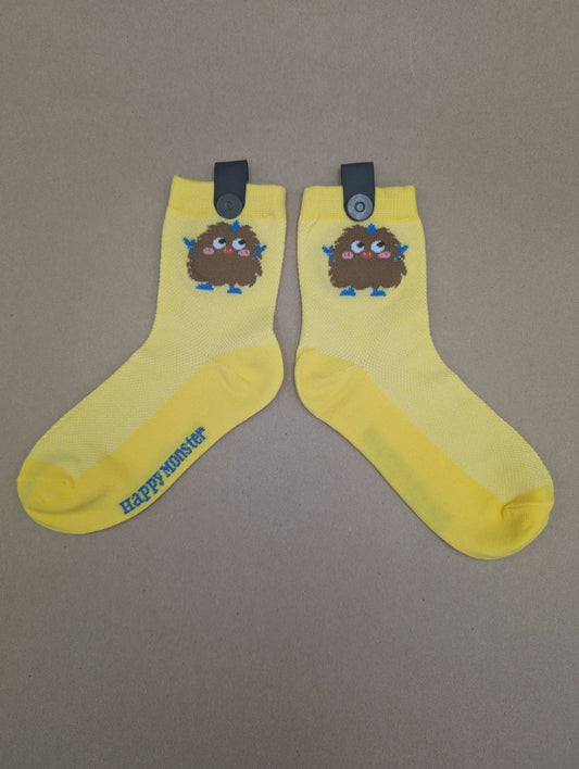 Happy Monster Yellow Kids Socks – Magnetic Lock and Loop Design - Le Loxx