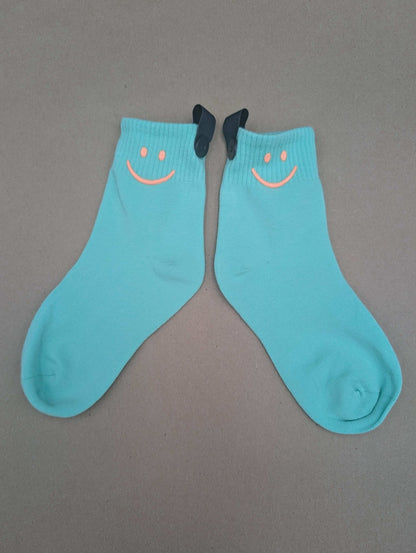Happy Smiles Blue Kids Socks – Magnetic Lock and Loop Design - Le Loxx
