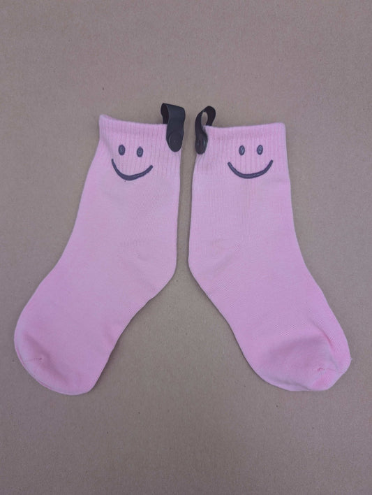 Happy Smiles Light Pink Kids Socks – Magnetic Lock and Loop Design - Le Loxx