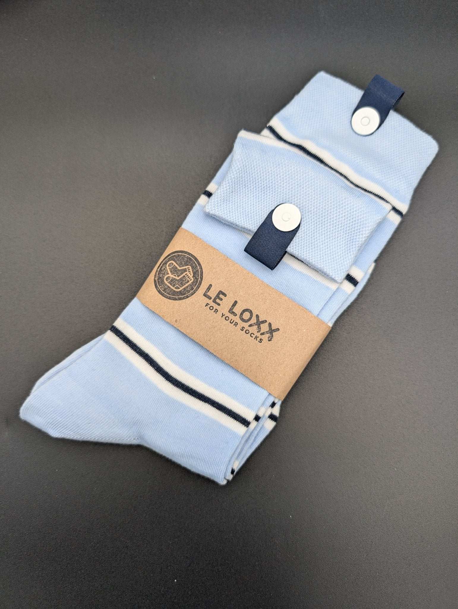 Alaskan Blue Striped Crew Socks - Le Loxx
