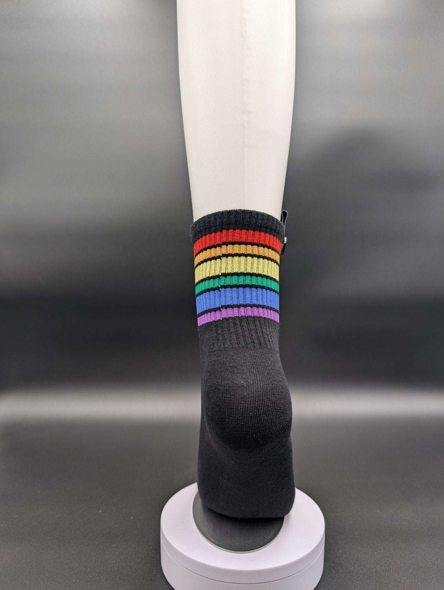 Rainbow Black Stripes High Ankle Socks – Magnetic Lock and Loop Design - Le Loxx
