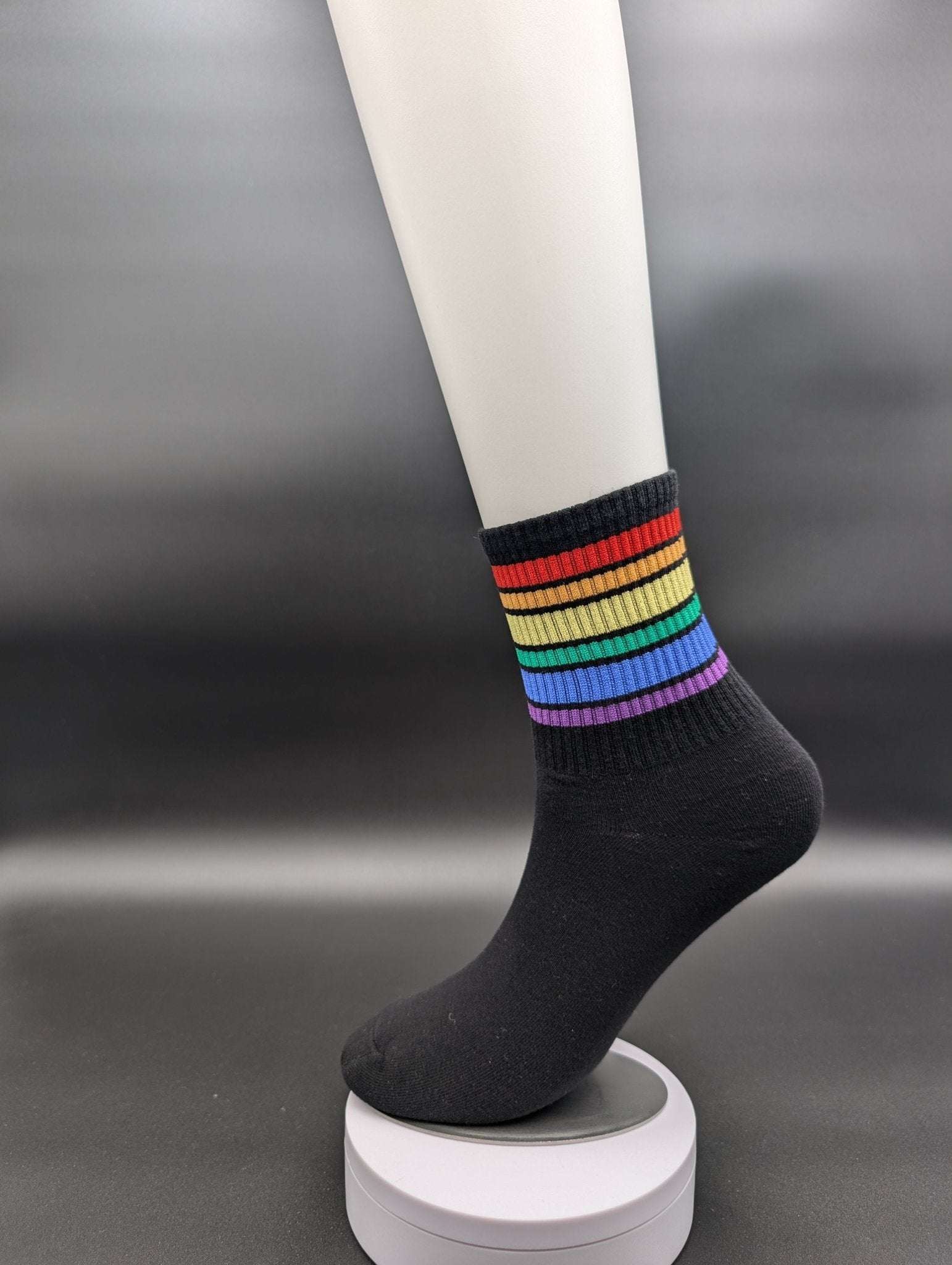 Rainbow Black Stripes High Ankle Socks – Magnetic Lock and Loop Design - Le Loxx