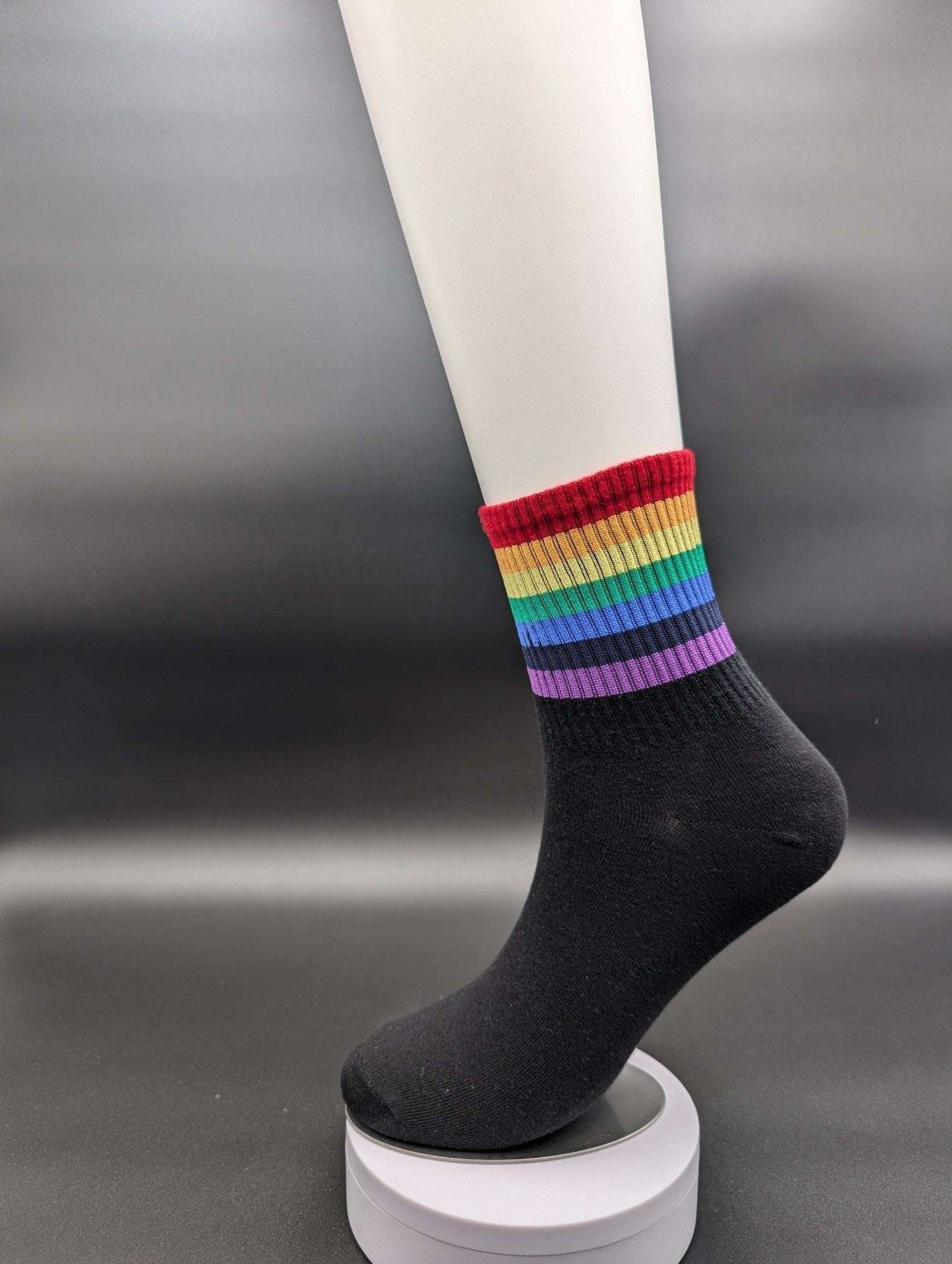 Rainbow Black High Ankle Socks – Magnetic Lock and Loop Design - Le Loxx