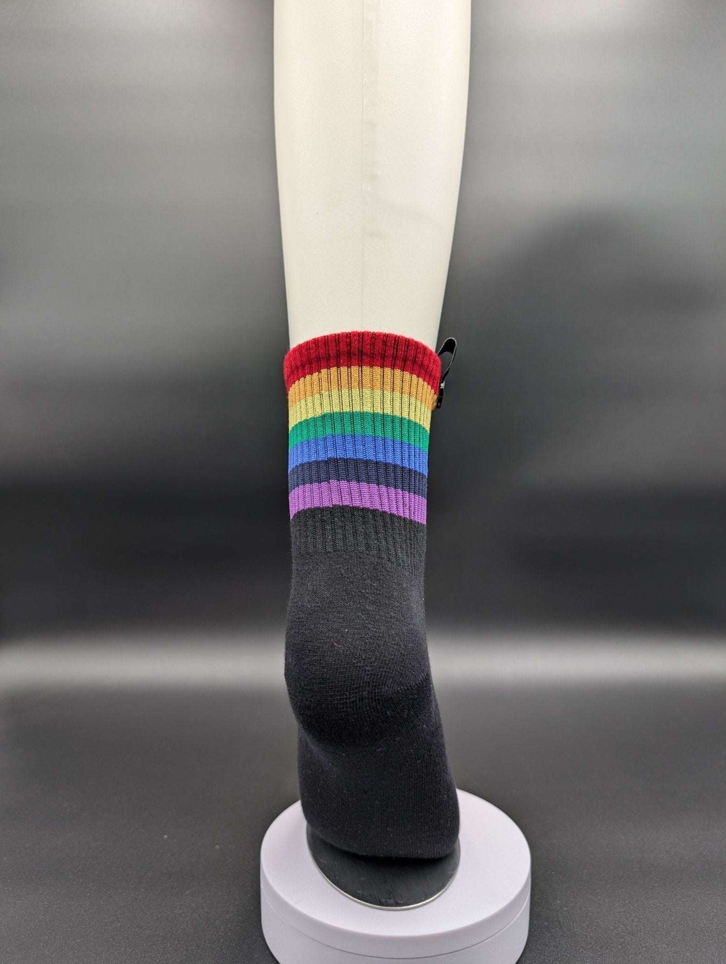 Rainbow Black High Ankle Socks – Magnetic Lock and Loop Design - Le Loxx
