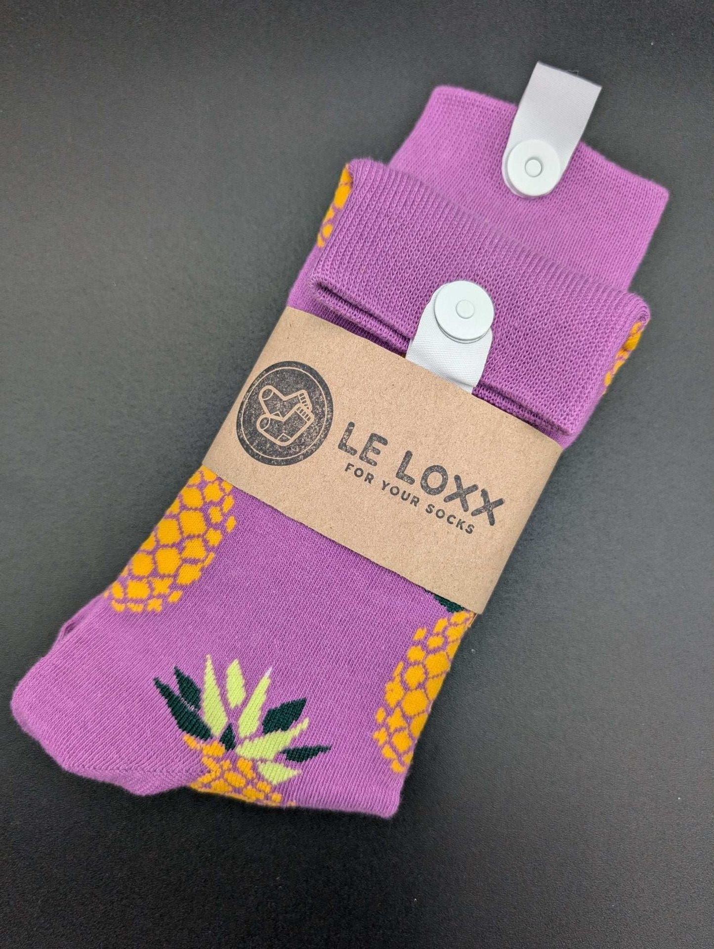 Hawaii Purple Pineapple Crew Socks – Magnetic Lock and Loop Design - Le Loxx