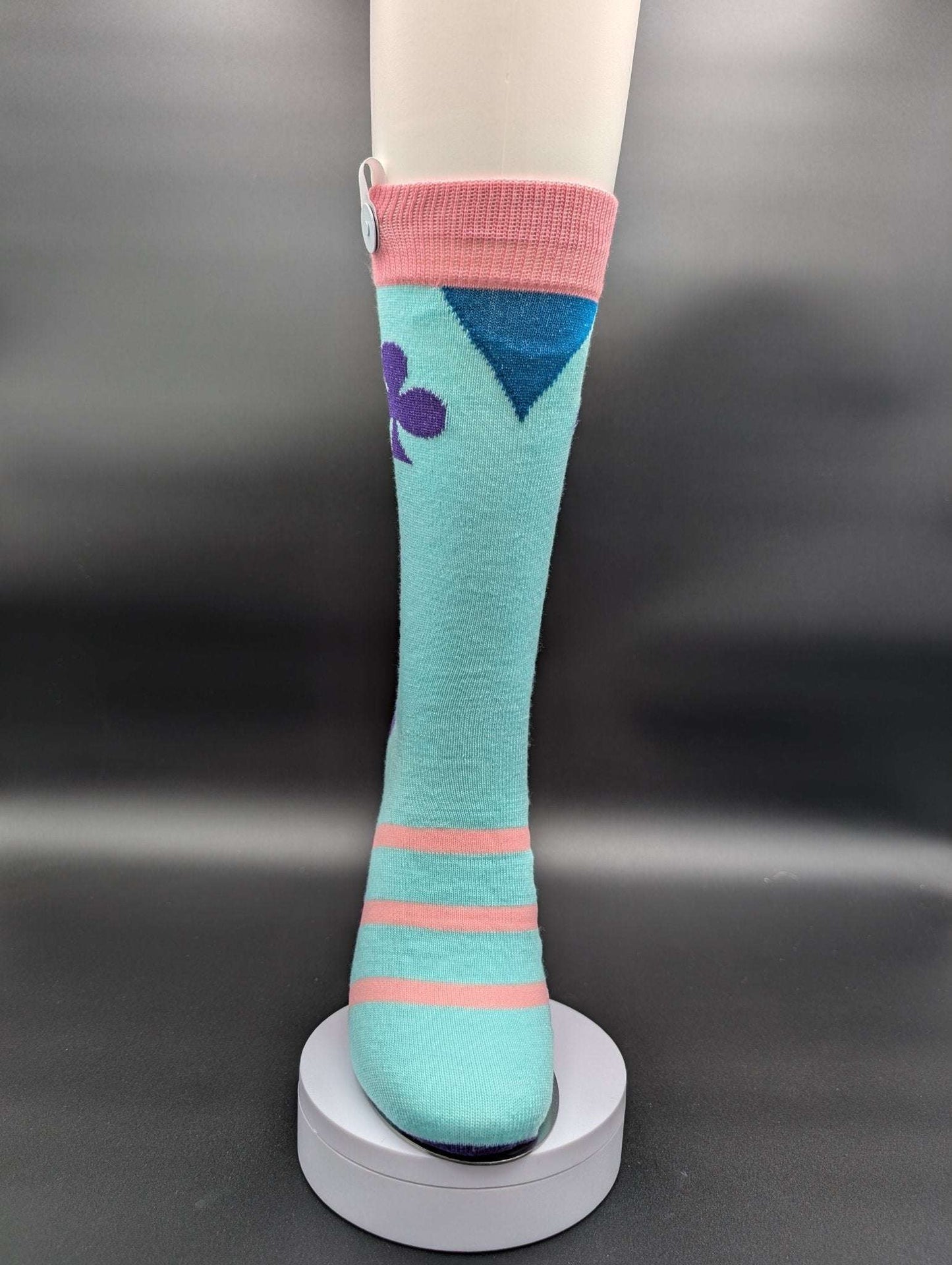 Kyoto Blue & Pink Novelty Crew Socks – Magnetic Lock and Loop Design - Le Loxx