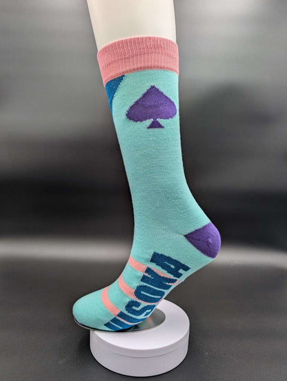 Kyoto Blue & Pink Novelty Crew Socks – Magnetic Lock and Loop Design - Le Loxx