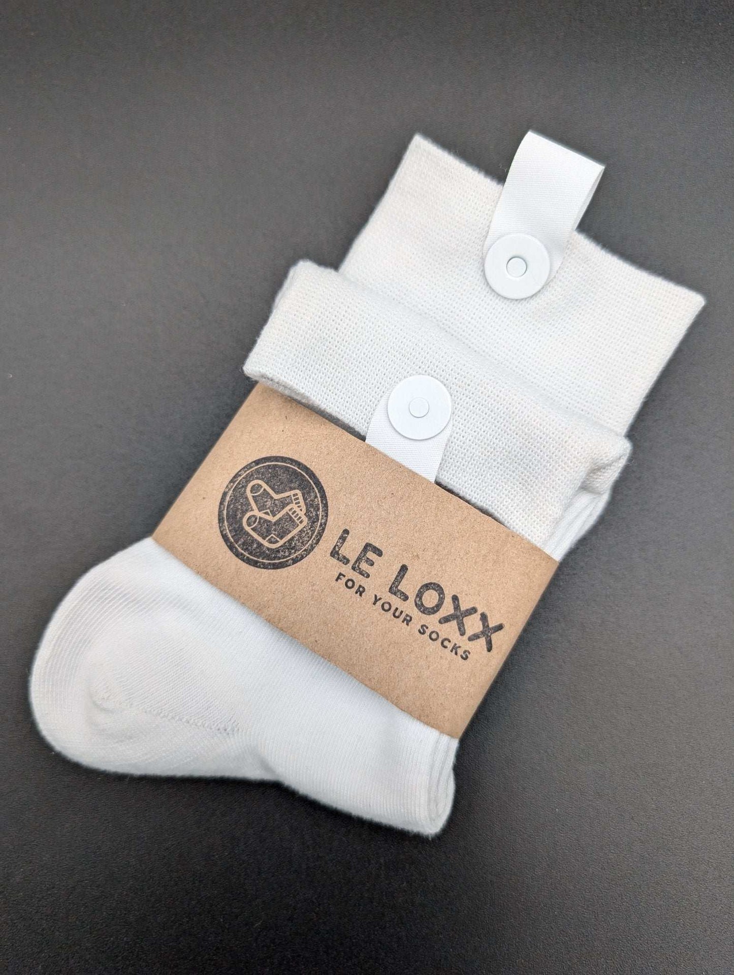 Lucca White Business Crew Socks – Magnetic Lock and Loop Design - Le Loxx