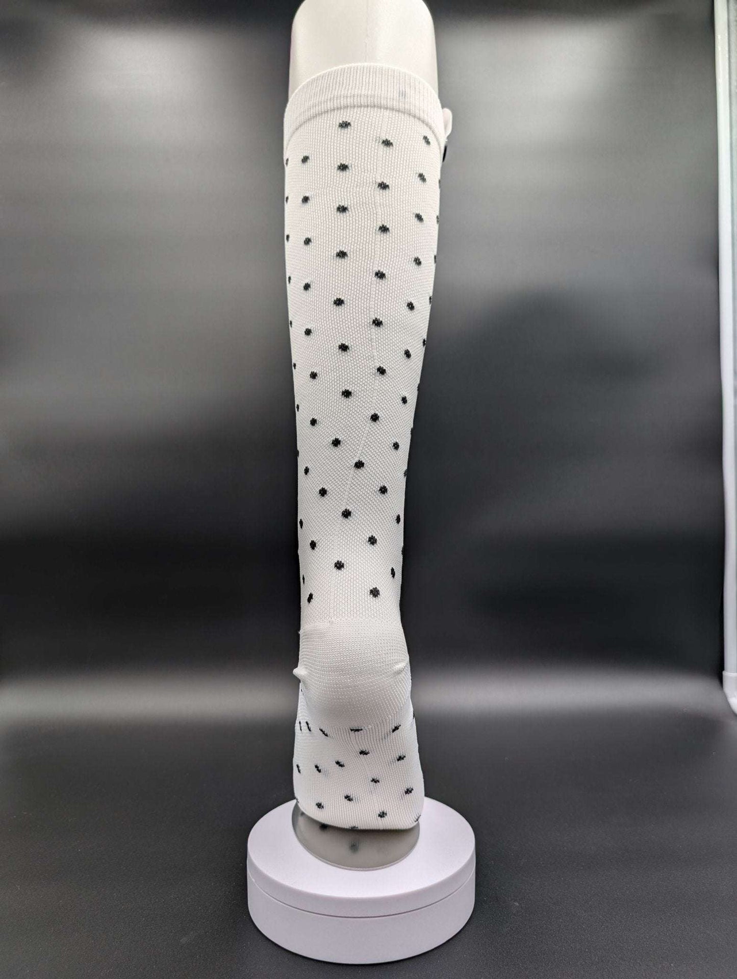 Montreal White Polka Dot Compression Socks – Magnetic Lock and Loop Design - Le Loxx
