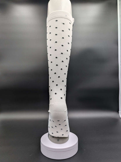 Montreal White Polka Dot Compression Socks – Magnetic Lock and Loop Design - Le Loxx