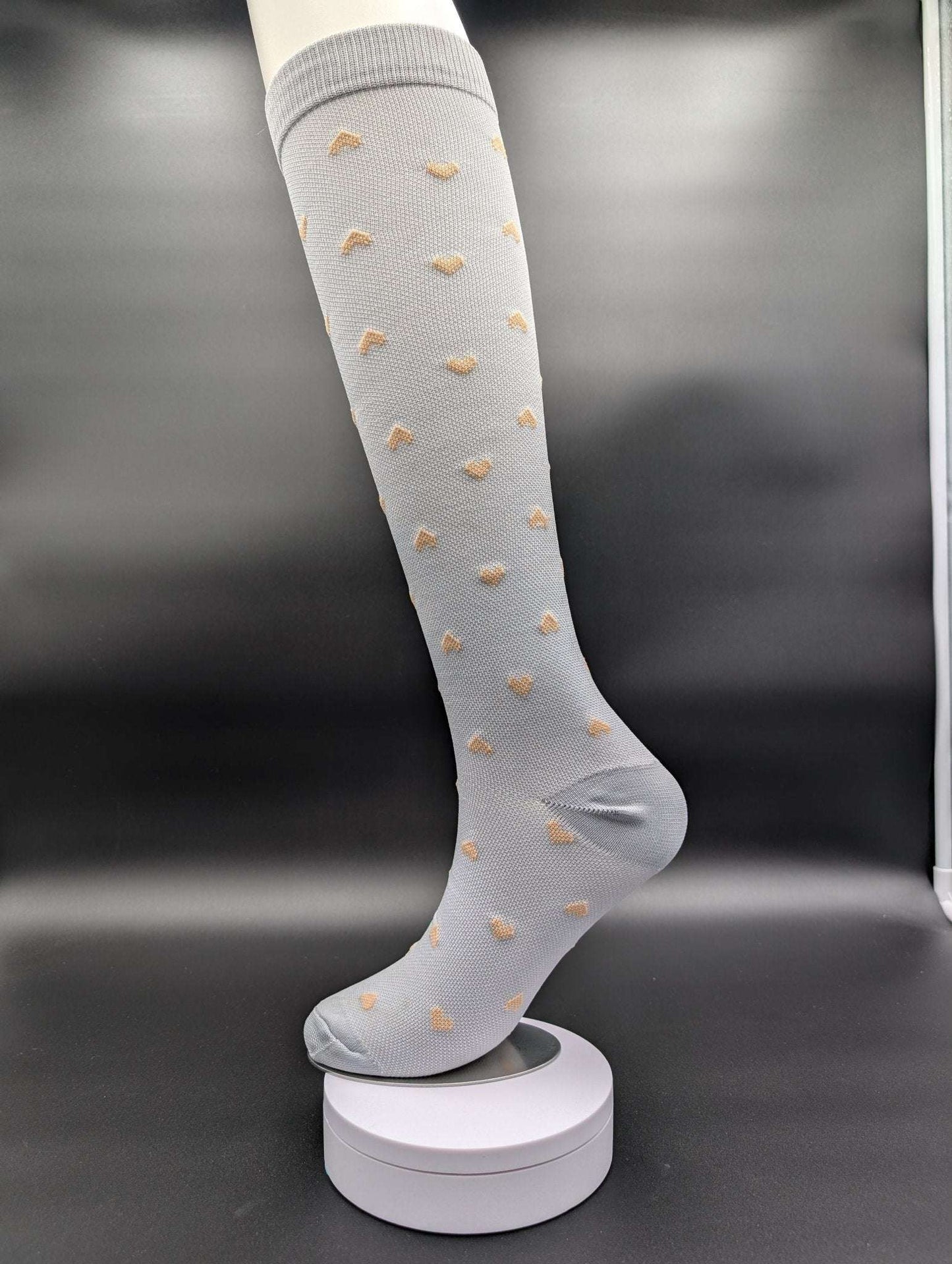 Montreal Grey Hearts Compression Socks – Magnetic Lock and Loop Design - Le Loxx