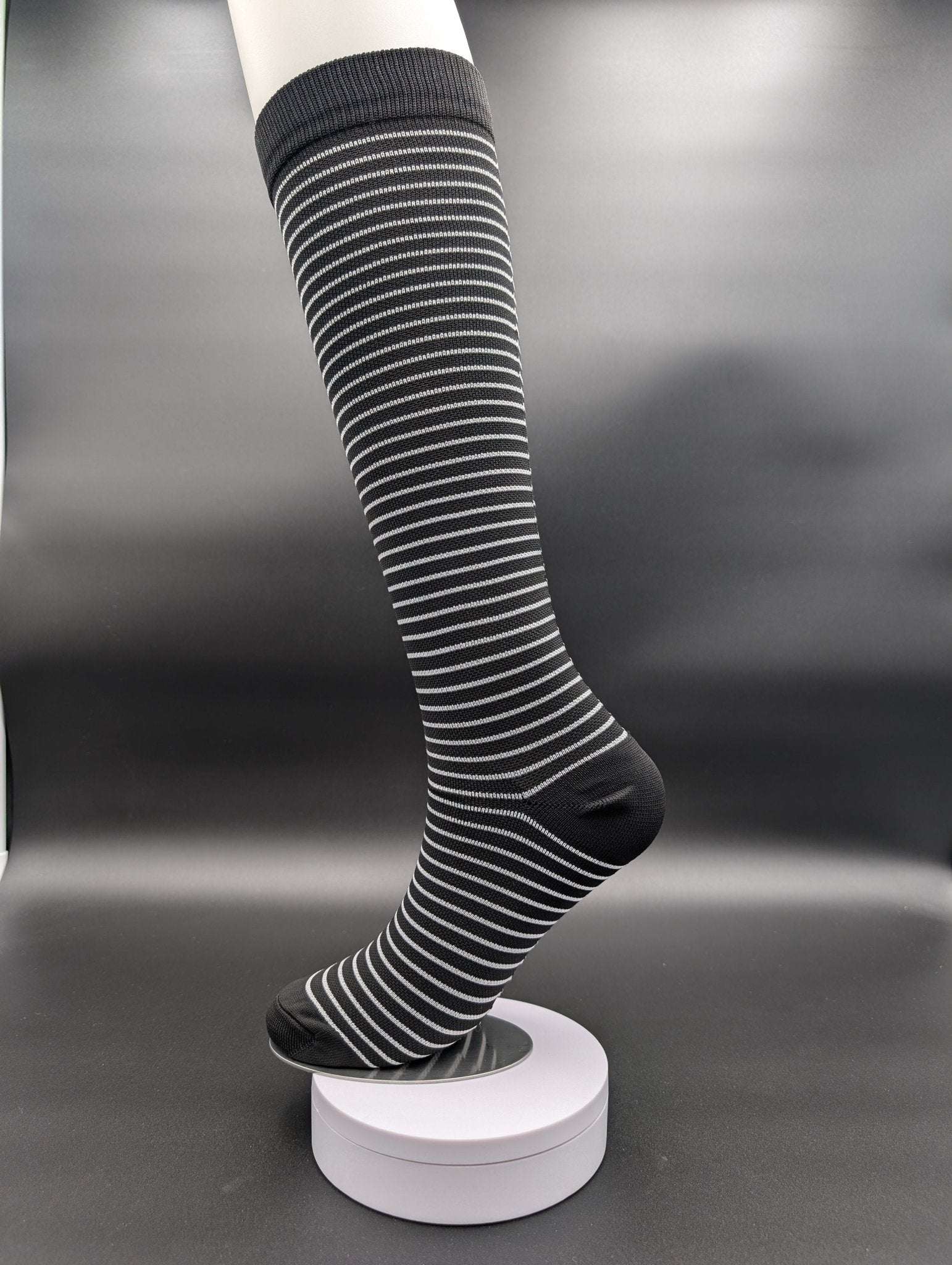 Montreal Black Stripes Compression Socks – Magnetic Lock and Loop Design - Le Loxx