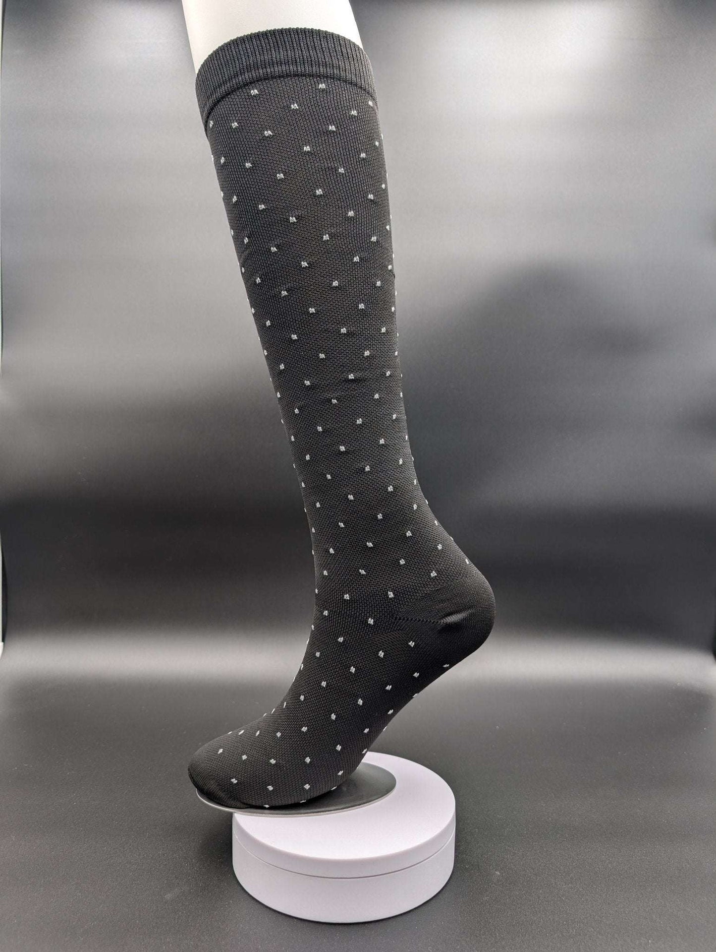 Montreal Black Polka Dot Compression Socks – Magnetic Lock and Loop Design - Le Loxx