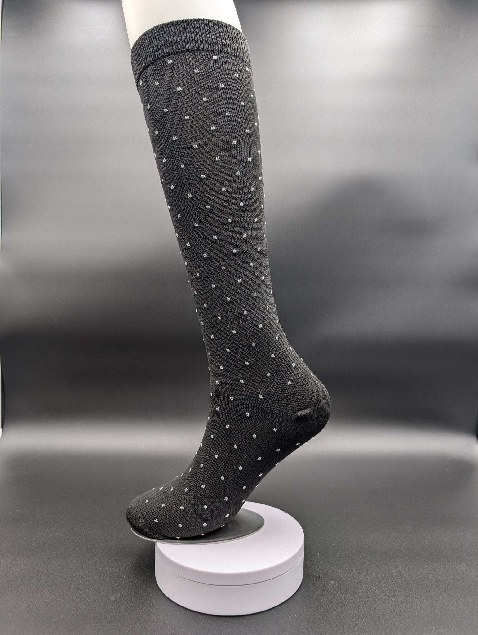 Montreal Black Polka Dot Compression Socks – Magnetic Lock and Loop Design - Le Loxx
